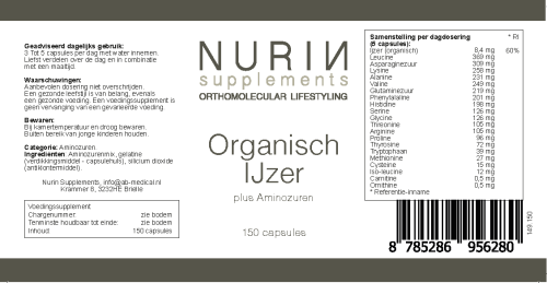 Organisch IJzer: Inhoud 150 Capsules  - Afbeelding 2